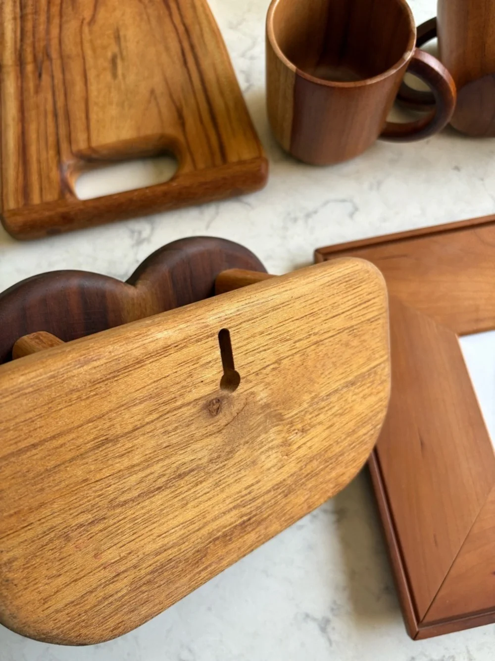Vintage Mid Century Kitchen Serving Decor Lot Natural Wooden Mugs Trays & Boards